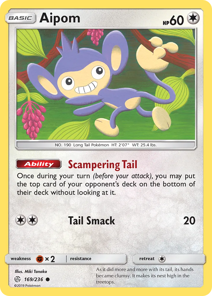 2019 Cosmic Eclipse Aipom Common #169/236 Common card image