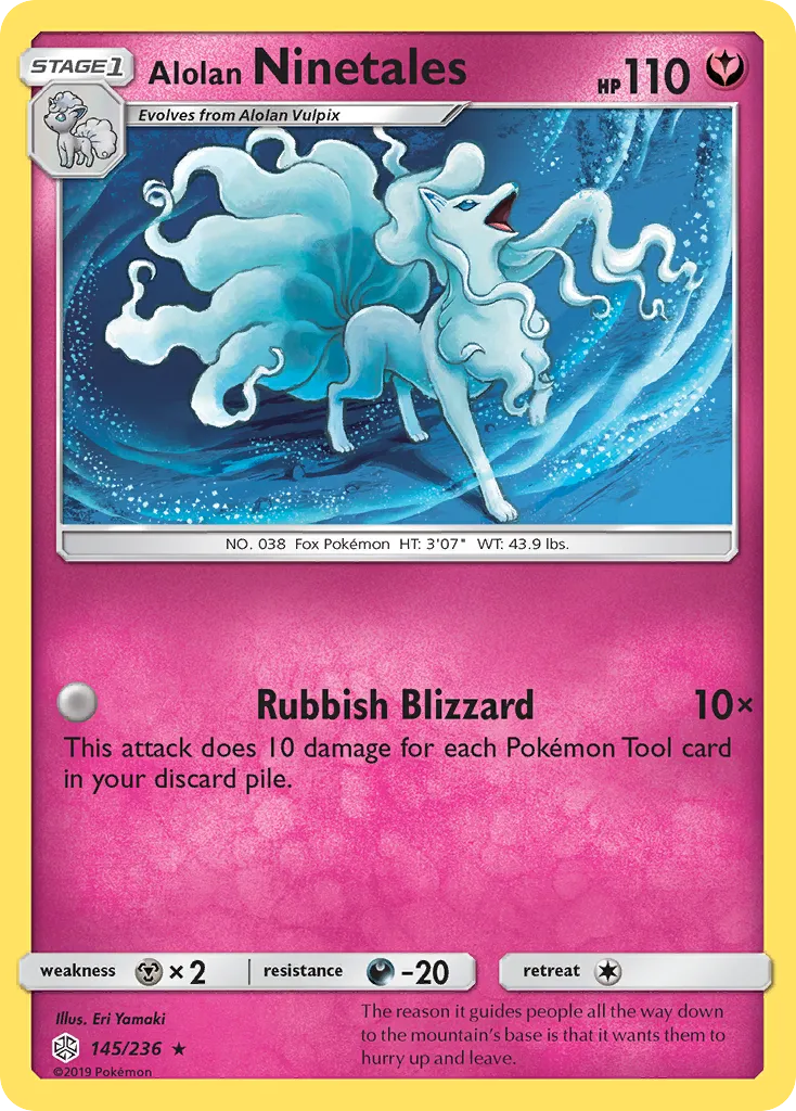 2019 Cosmic Eclipse Alolan Ninetales Rare Holo #145/236 Rare Holo card image