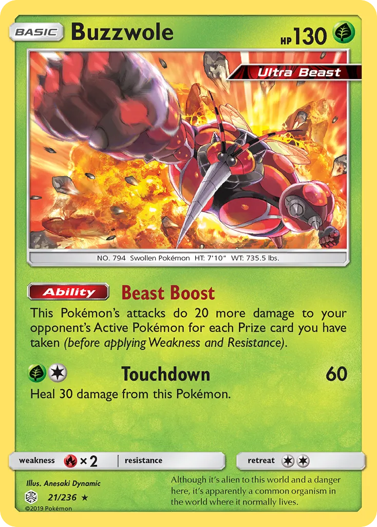 2019 Cosmic Eclipse Buzzwole Rare Holo #021/236 Rare Holo card image
