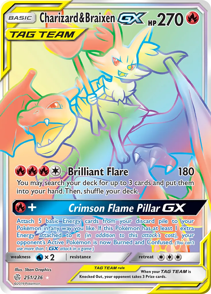 2019 Cosmic Eclipse Charizard & Braixen-GX #212/236 Rare Ultra card image
