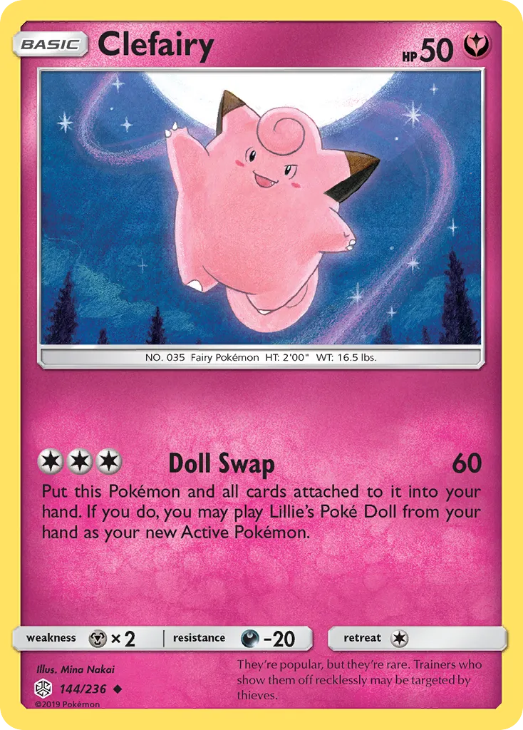 2019 Cosmic Eclipse Clefairy Uncommon #144/236 Uncommon card image