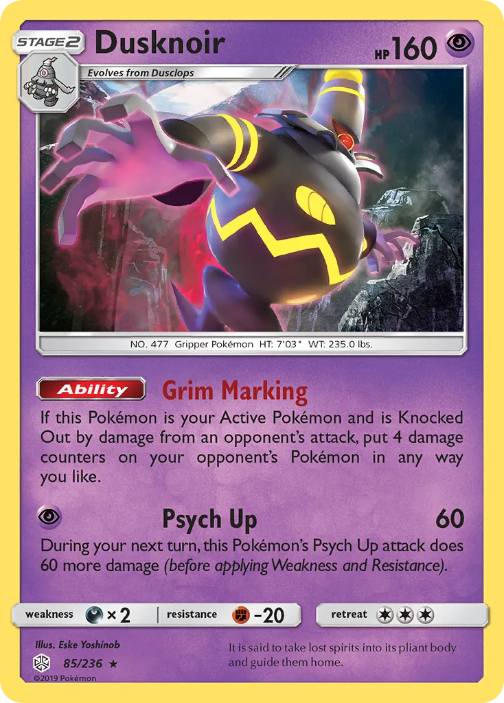 2019 Cosmic Eclipse Dusknoir Rare Holo #085/236 Rare Holo card image