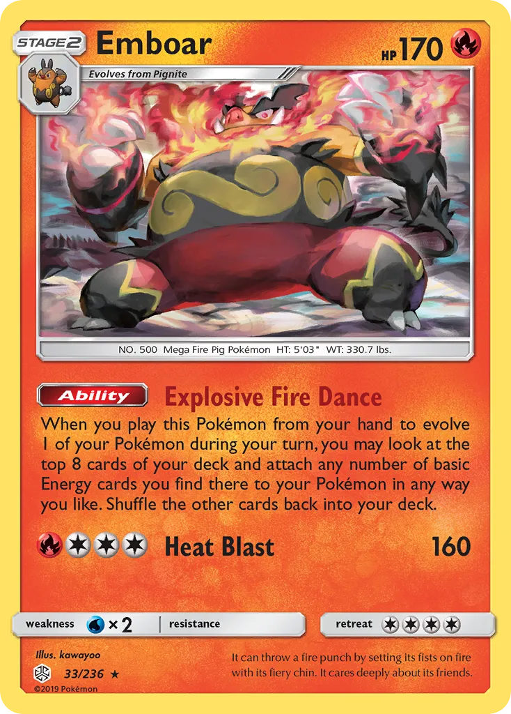 2019 Cosmic Eclipse Emboar Rare #033/236 Rare card image