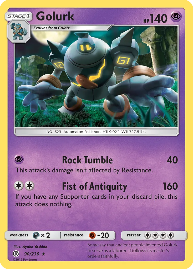 2019 Cosmic Eclipse Golurk Rare #090/236 Rare card image