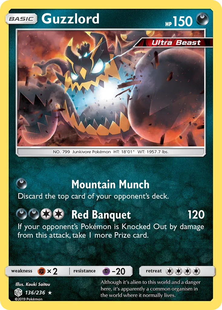2019 Cosmic Eclipse Guzzlord Rare Holo #136/236 Rare Holo card image