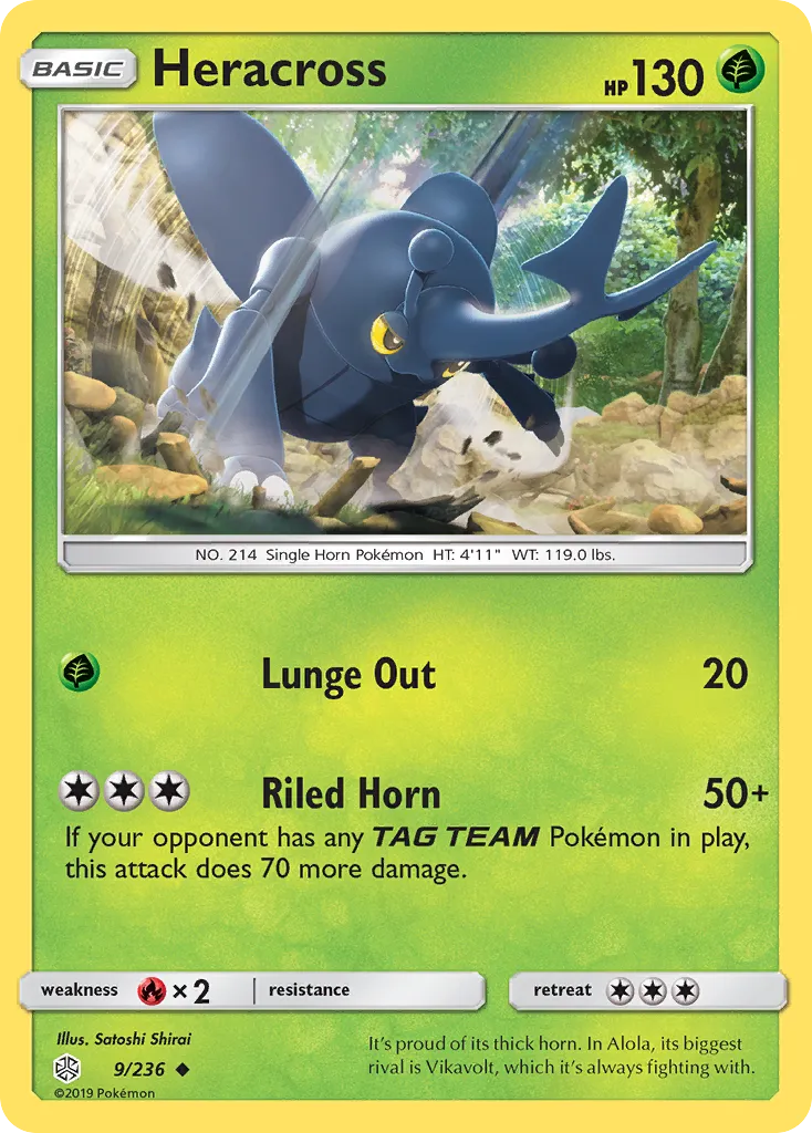 2019 Cosmic Eclipse Heracross Uncommon #009/236 Uncommon card image