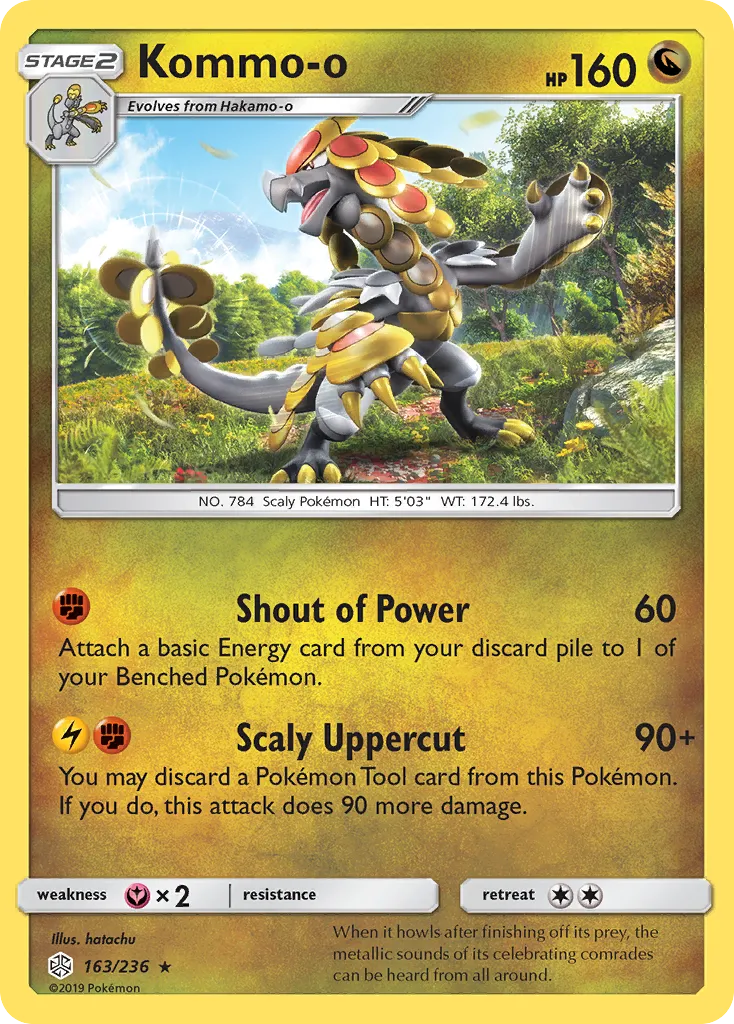 2019 Cosmic Eclipse Kommo-o Rare Holo #163/236 Rare Holo card image