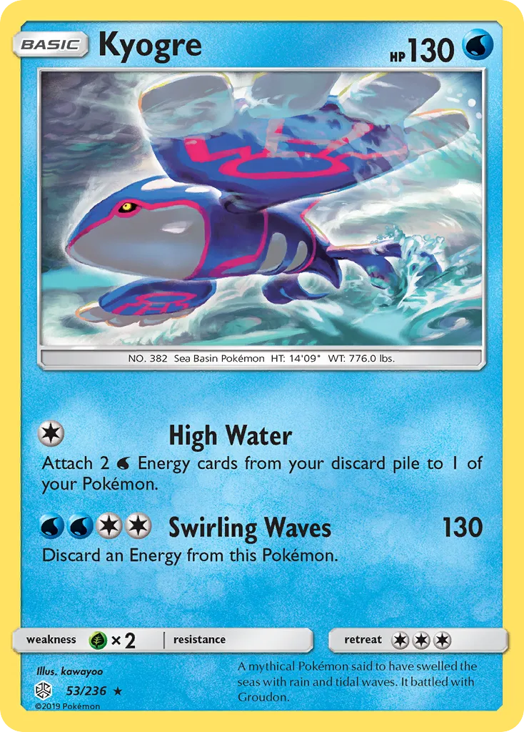 2019 Cosmic Eclipse Kyogre Rare #053/236 Rare card image