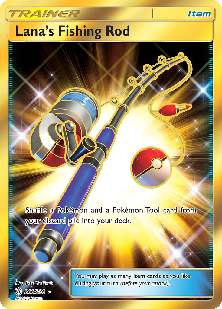 2019 Cosmic Eclipse Lana's Fishing Rod #266/236 Rare Secret card image