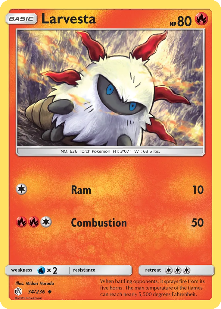 2019 Cosmic Eclipse Larvesta Uncommon #034/236 Uncommon card image