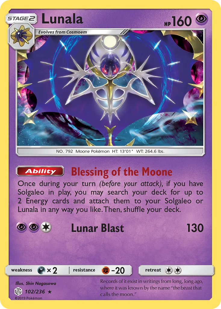 2019 Cosmic Eclipse Lunala Rare Holo #102/236 Rare Holo card image