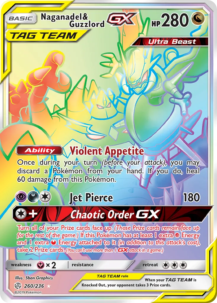 2019 Cosmic Eclipse Naganadel & Guzzlord-GX #223/236 Rare Ultra card image
