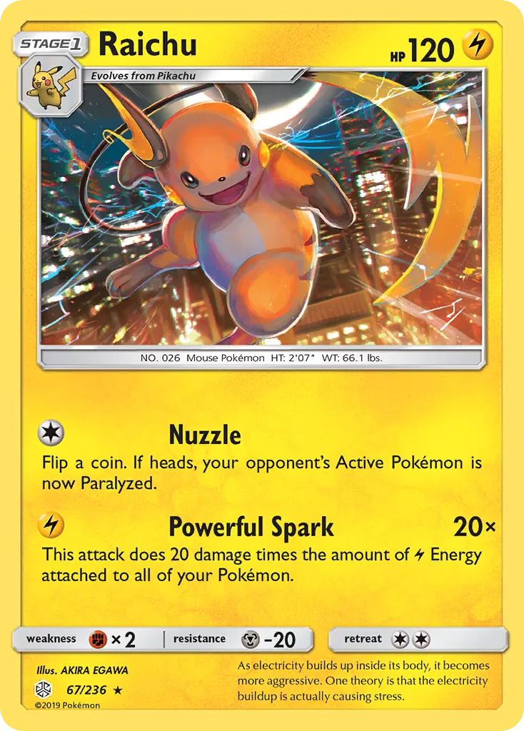 2019 Cosmic Eclipse Raichu Rare #067/236 Rare card image