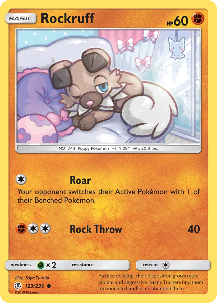 2019 Cosmic Eclipse Rockruff Common #123/236 Common card image