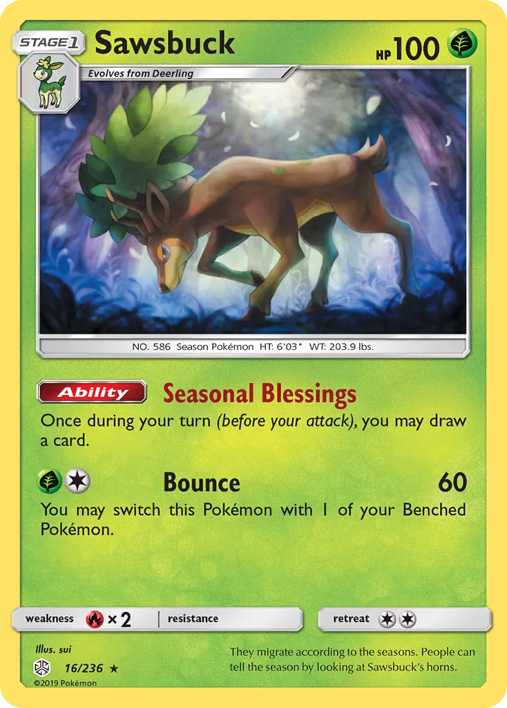 2019 Cosmic Eclipse Sawsbuck Rare Holo #016/236 Rare Holo card image