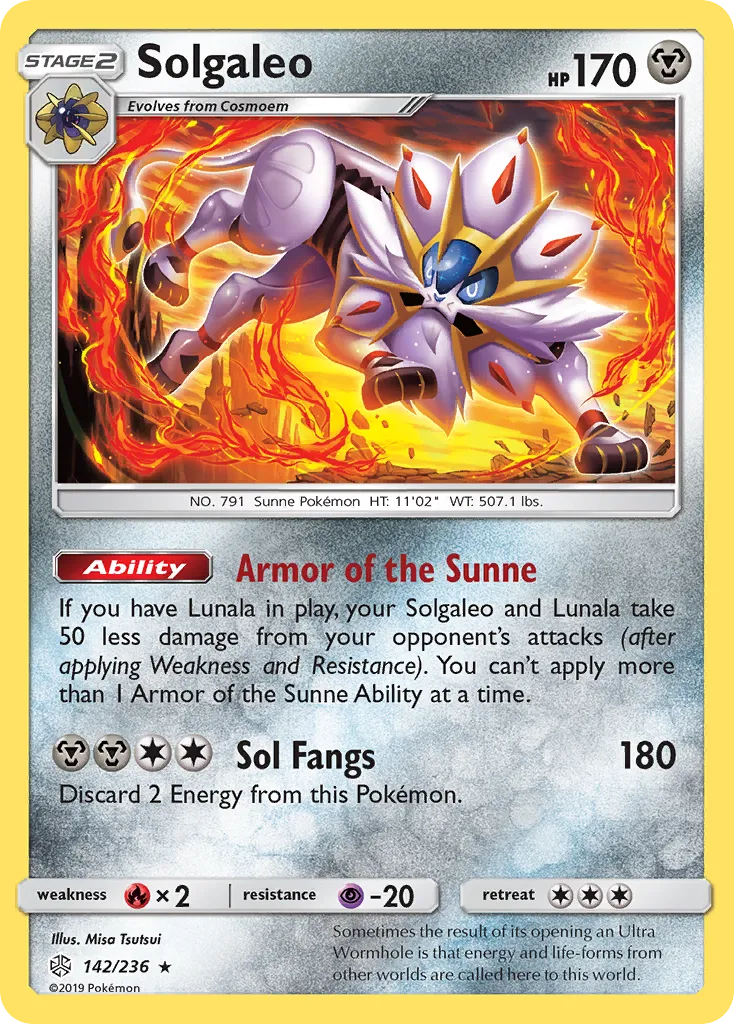 2019 Cosmic Eclipse Solgaleo Rare Holo #142/236 Rare Holo card image