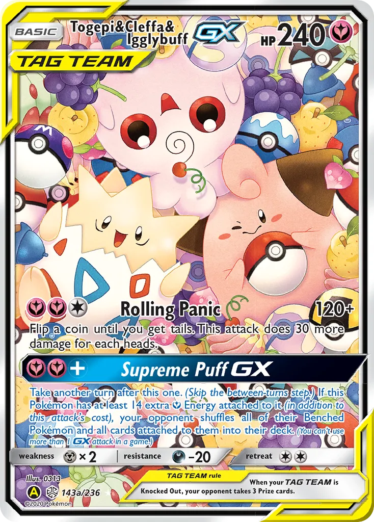 2019 Cosmic Eclipse Togepi & Cleffa & Igglybuff-GX #143A/236 Rare Ultra card image