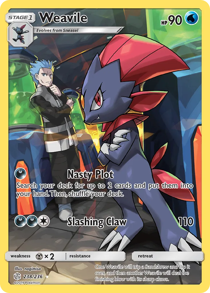 2019 Cosmic Eclipse Weavile #238/236 Rare Secret card image