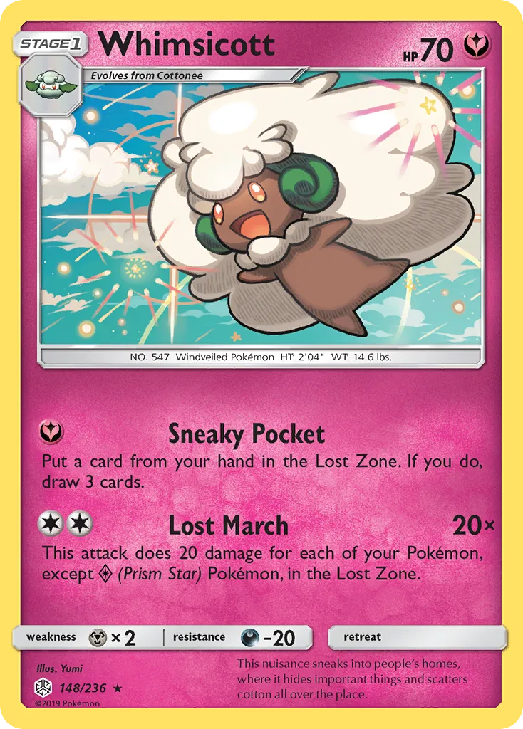 2019 Cosmic Eclipse Whimsicott Rare #148/236 Rare card image