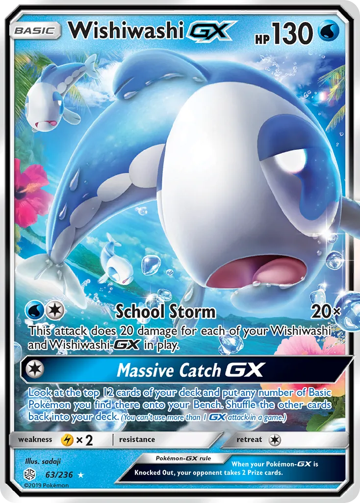 2019 Cosmic Eclipse Wishiwashi-GX #063/236 Rare Holo GX card image