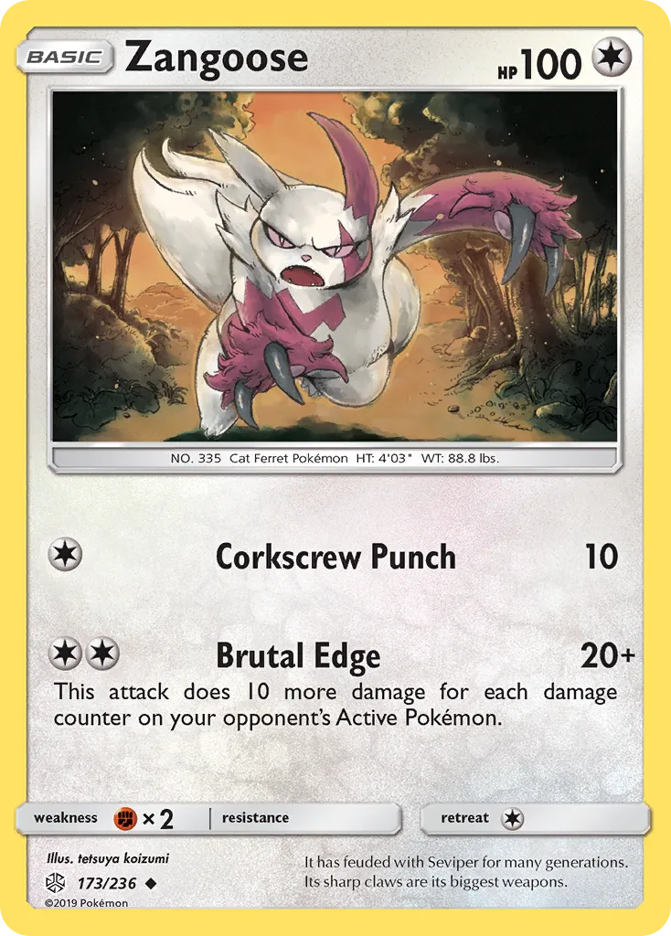 2019 Cosmic Eclipse Zangoose Uncommon #173/236 Uncommon card image