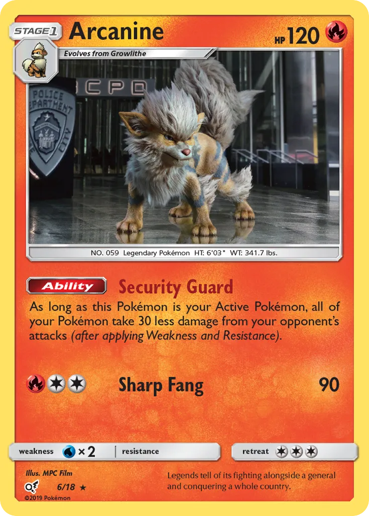 2019 Detective Pikachu Arcanine #06/18 Rare card image
