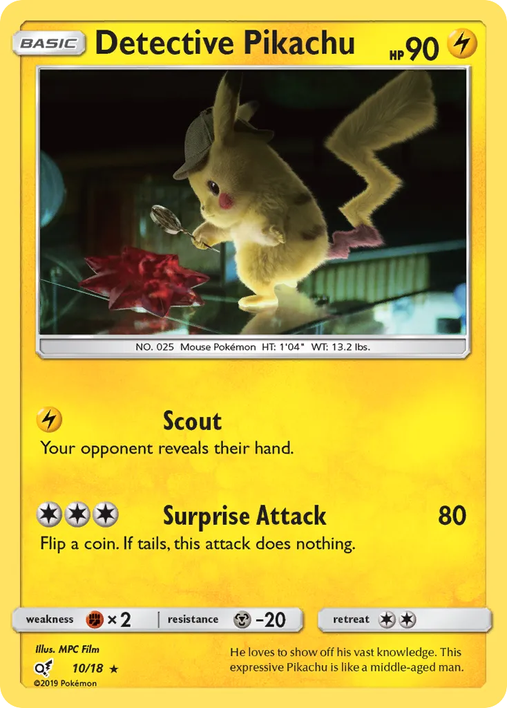 2019 Detective Pikachu Detective Pikachu Rare #10/18 Rare card image