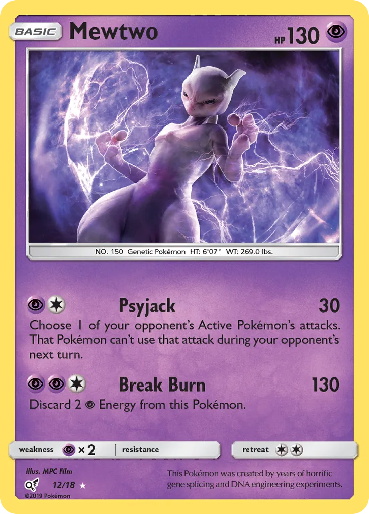 2019 Detective Pikachu Mewtwo Rare Ultra #12/18 Rare Ultra card image