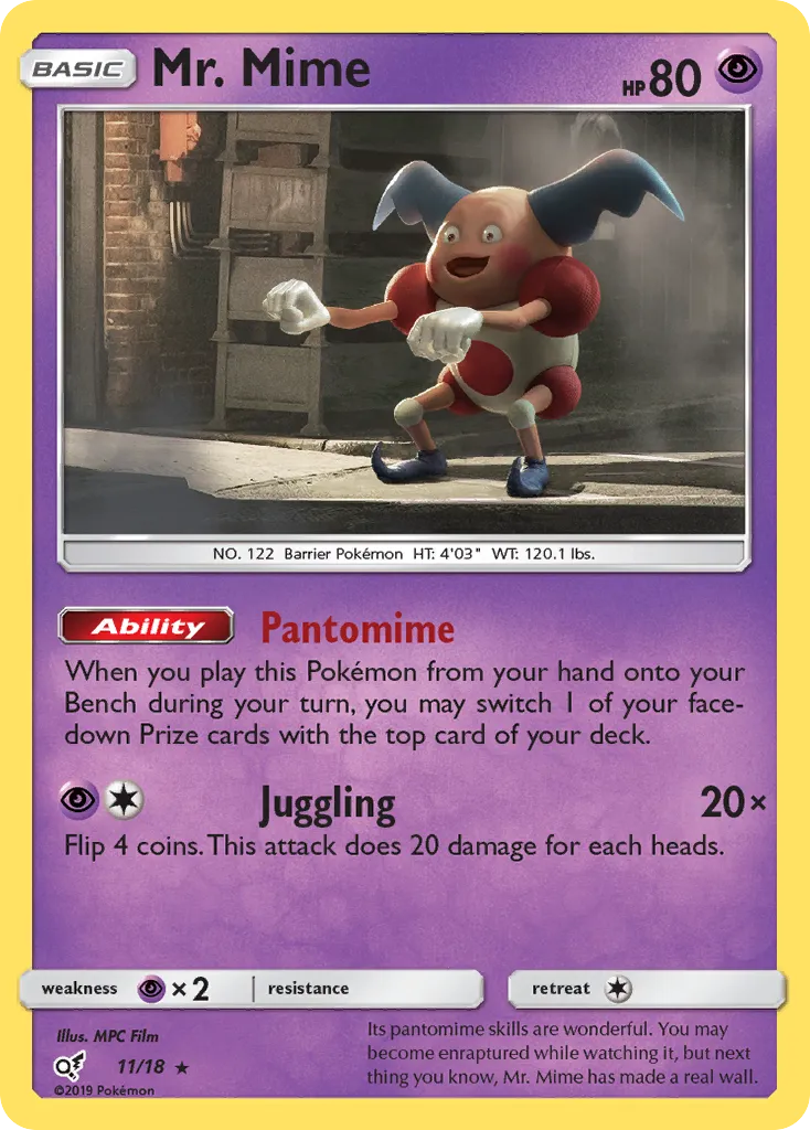 2019 Detective Pikachu Mr. Mime Rare #11/18 Rare card image