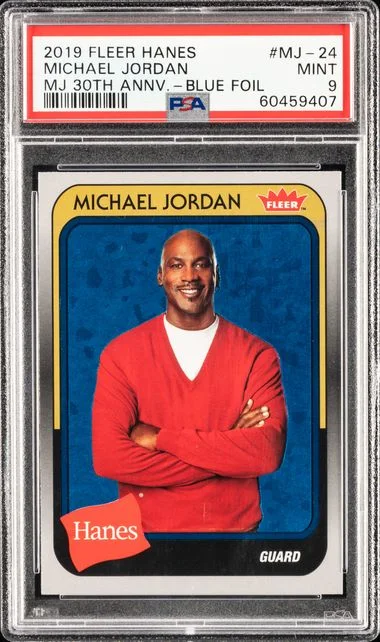 2019 Fleer Anniversary Blue Foil Mj-24 Michael Jordan Hanes Michael Jordan #30Th card image