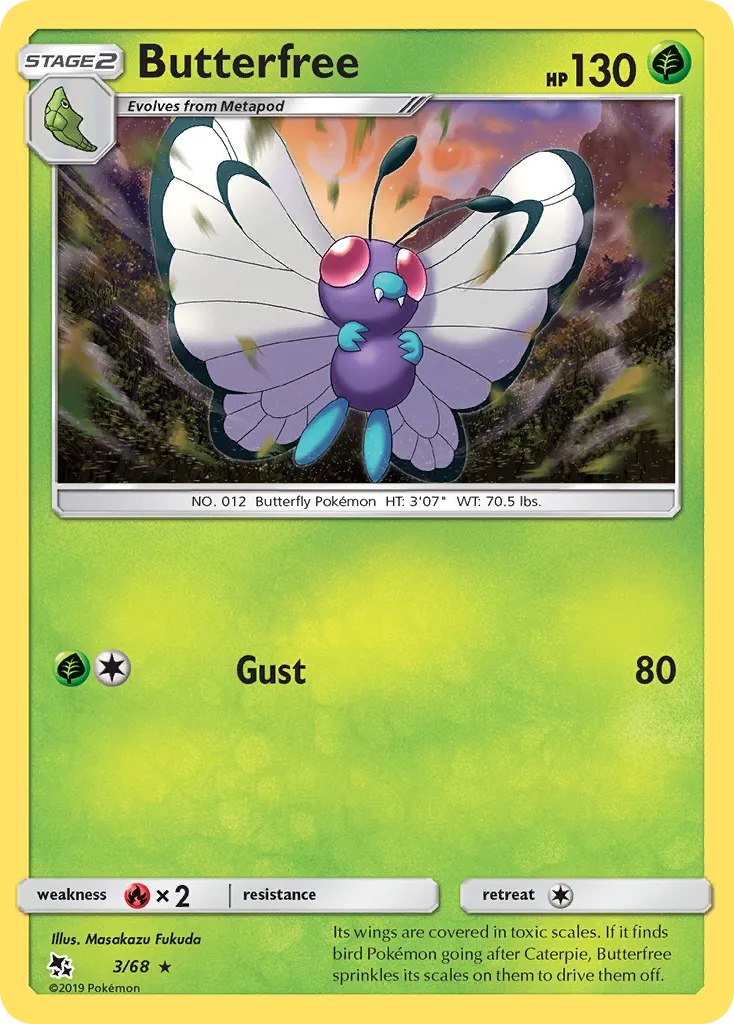 2019 Hidden Fates Butterfree Rare #03/68 Rare card image