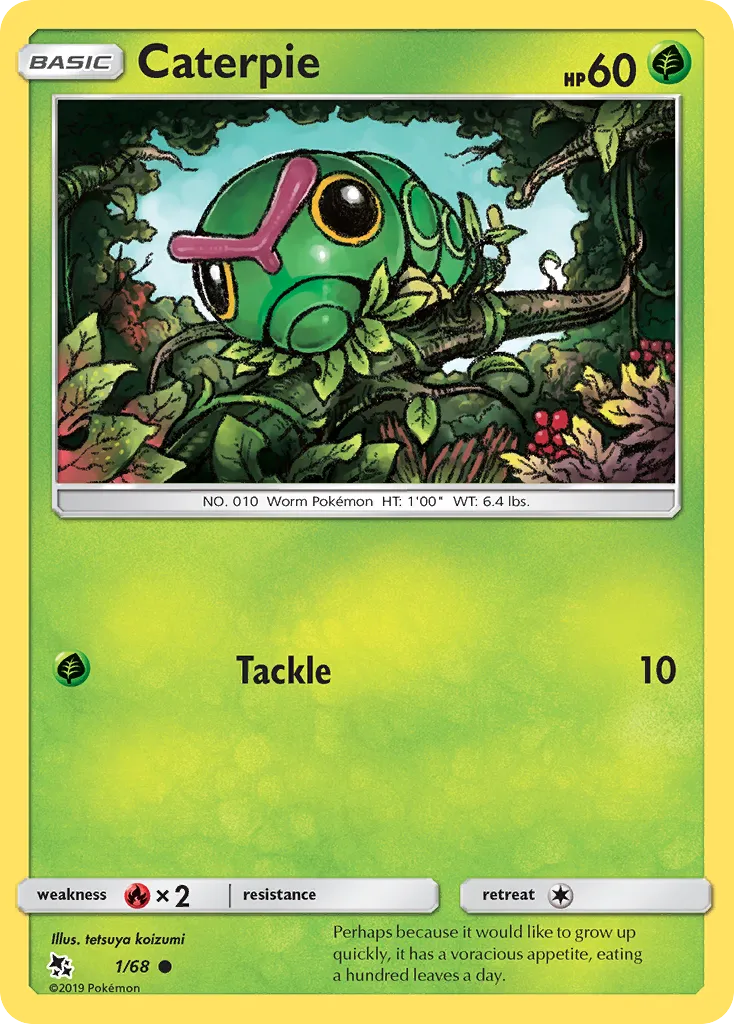 2019 Hidden Fates Caterpie Common #01/68 Common card image