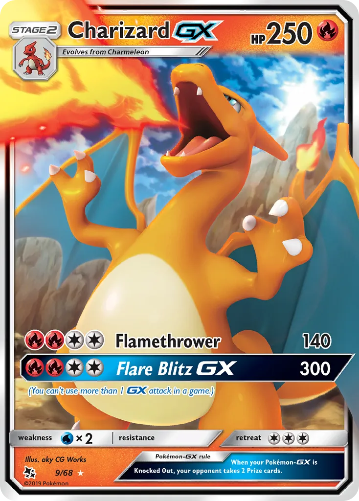 2019 Hidden Fates Charizard-GX #09/68 Rare Holo GX card image