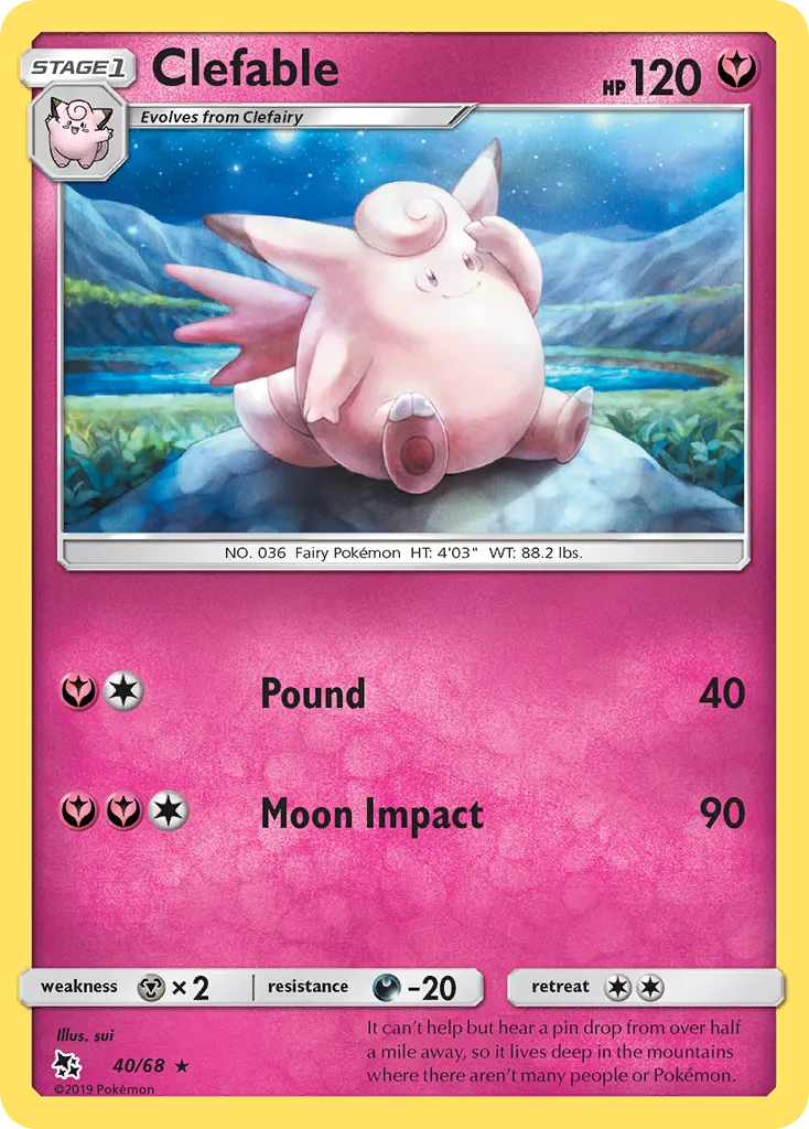 2019 Hidden Fates Clefable Rare #40/68 Rare card image