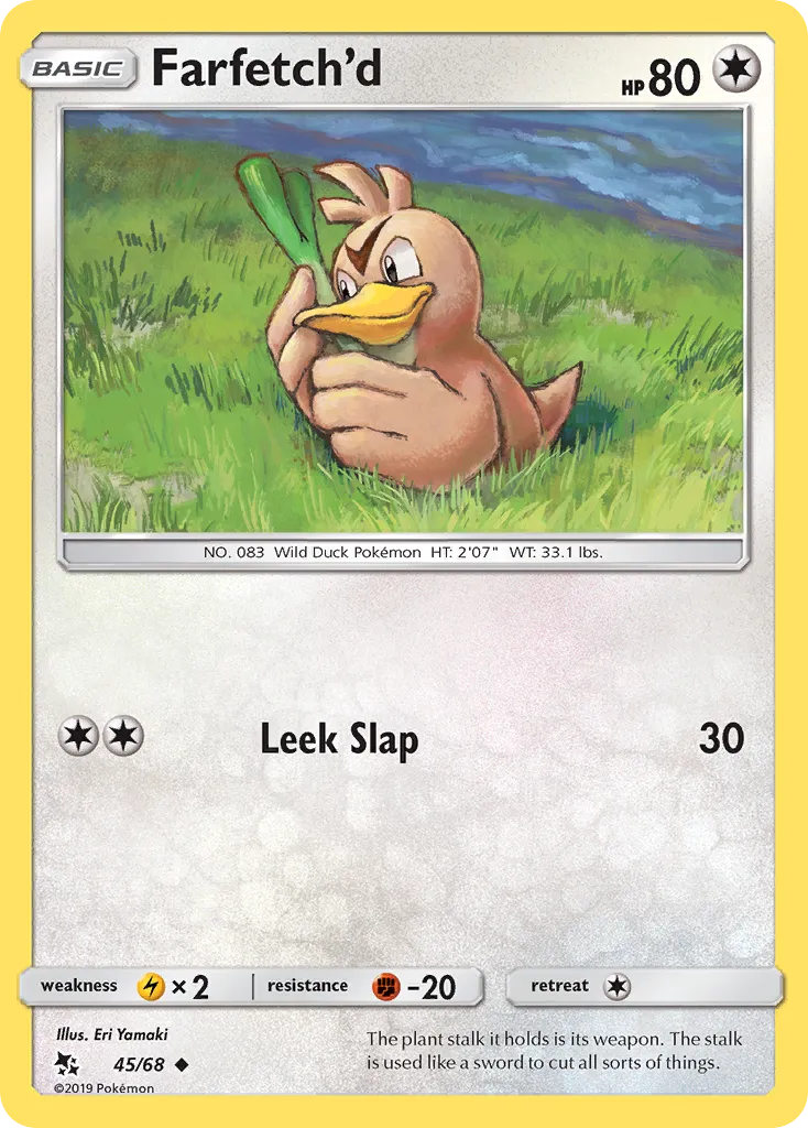 2019 Hidden Fates Farfetch'd Uncommon #45/68 Uncommon card image