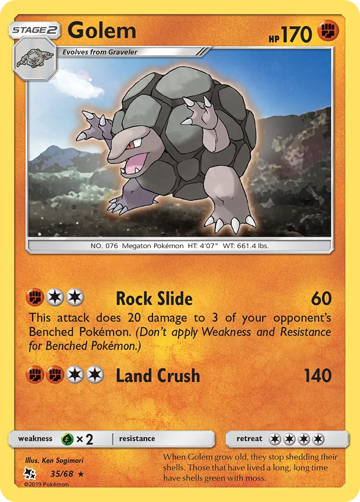 2019 Hidden Fates Golem Rare #35/68 Rare card image