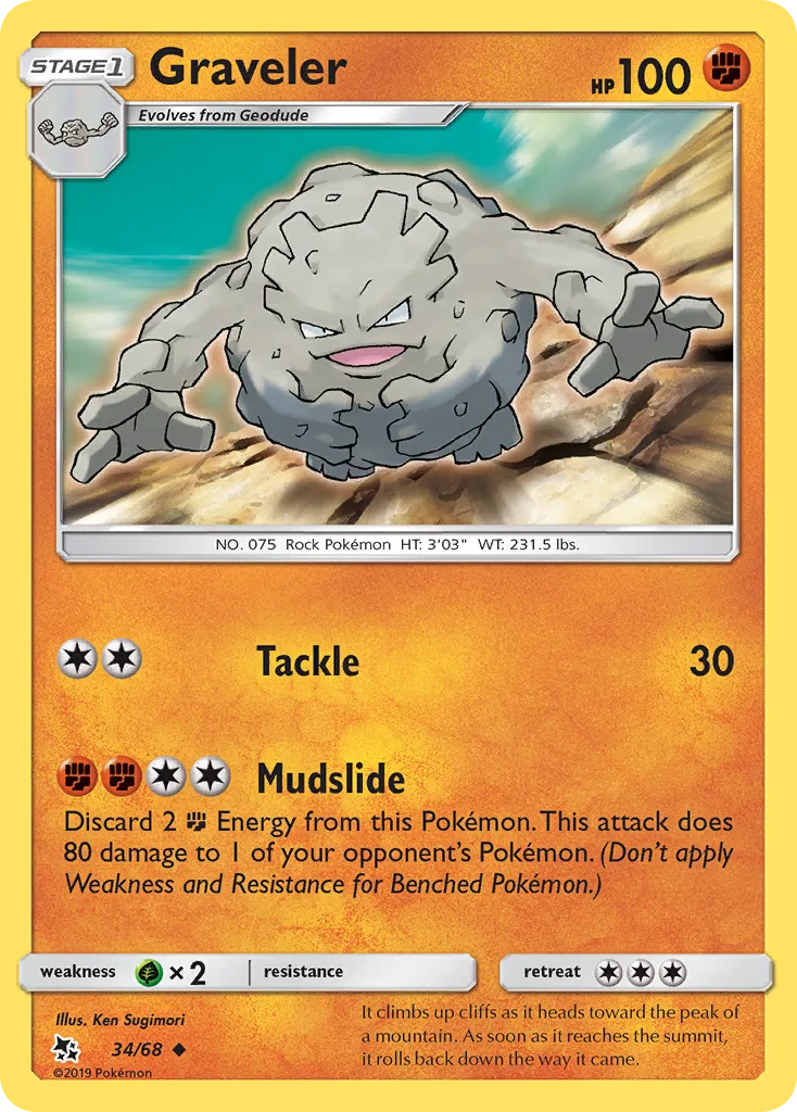 2019 Hidden Fates Graveler Uncommon #34/68 Uncommon card image