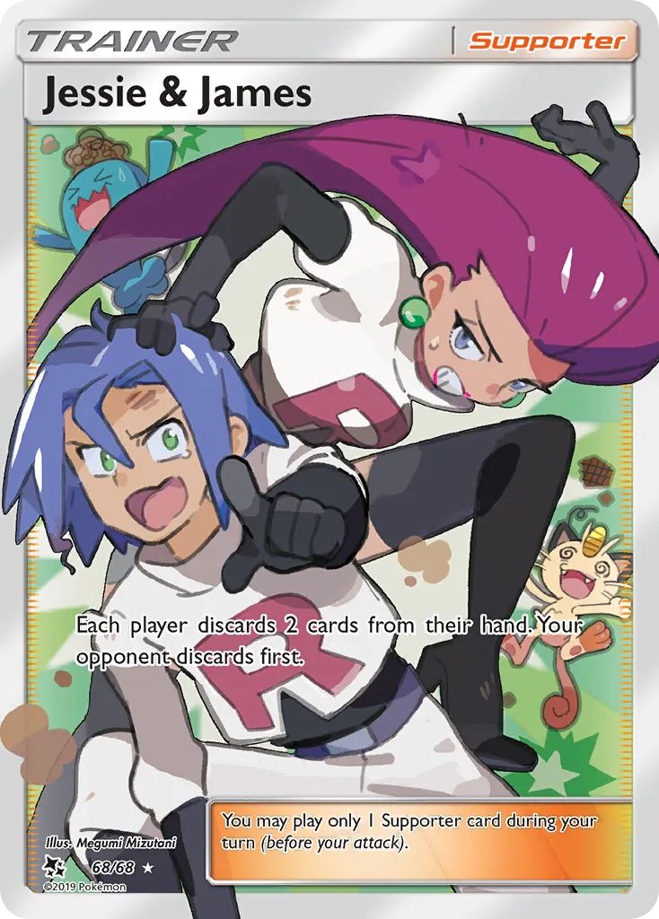 2019 Hidden Fates Jessie & James #58/68 Rare Holo card image
