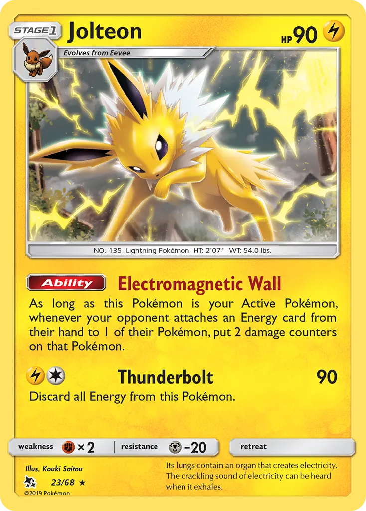 2019 Hidden Fates Jolteon Rare #23/68 Rare card image