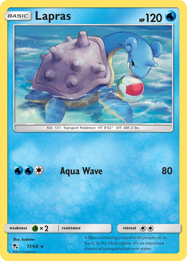 2019 Hidden Fates Lapras Rare #17/68 Rare card image