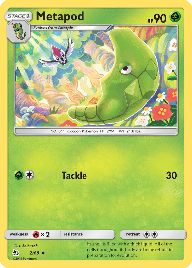 2019 Hidden Fates Metapod Uncommon #02/68 Uncommon card image