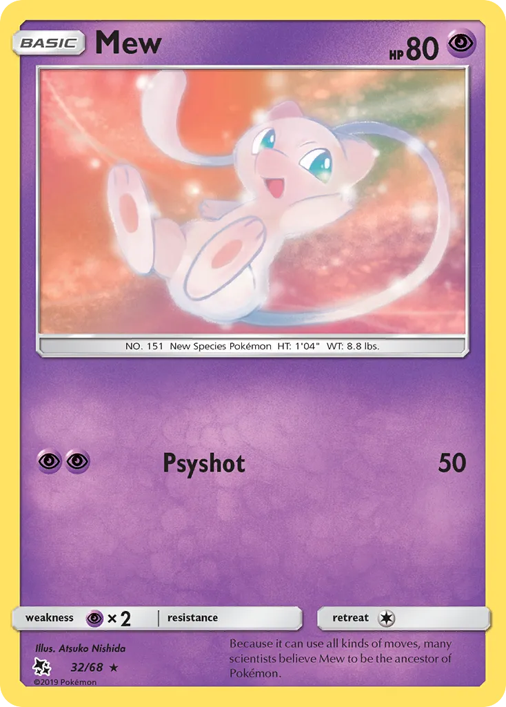 2019 Hidden Fates Mew Rare #32/68 Rare card image