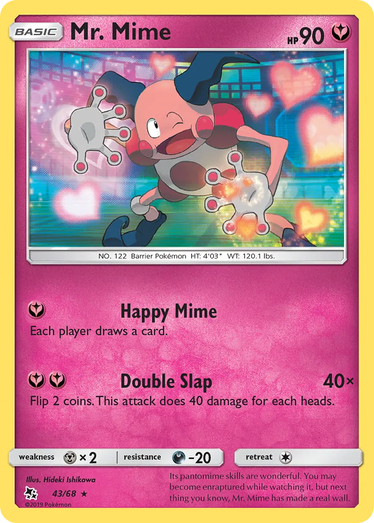 2019 Hidden Fates Mr. Mime Rare #43/68 Rare card image