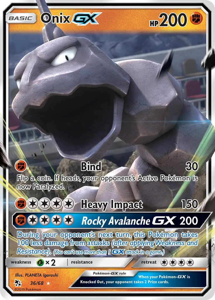 2019 Hidden Fates Onix-GX #36/68 Rare Holo GX card image