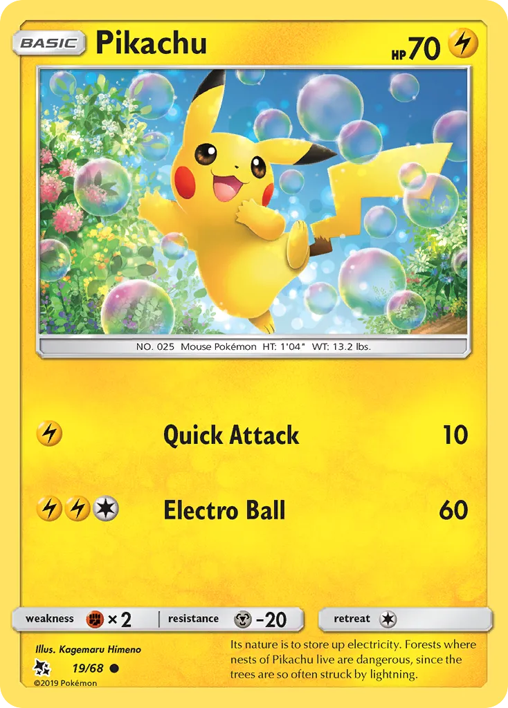 2019 Hidden Fates Pikachu Common #19/68 Common card image