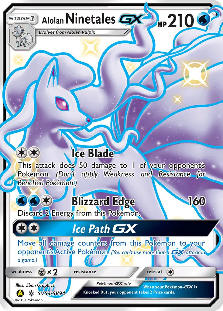 2019 Hidden Fates Shiny Vault Alolan Ninetales-GX Rare Shiny GX #SV53 Rare Shiny GX card image