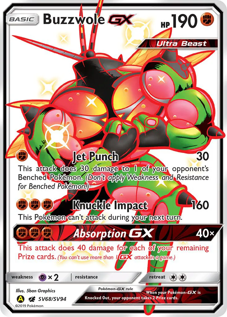 2019 Hidden Fates Shiny Vault Buzzwole-GX Rare Shiny GX #SV68 Rare Shiny GX card image