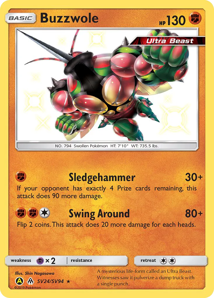 2019 Hidden Fates Shiny Vault Buzzwole Rare Shiny #SV24 Rare Shiny card image