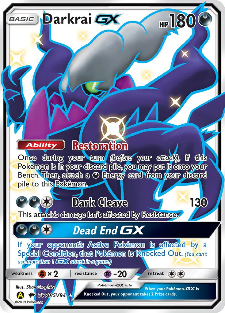 2019 Hidden Fates Shiny Vault Darkrai-GX Rare Shiny GX #SV70 Rare Shiny GX card image