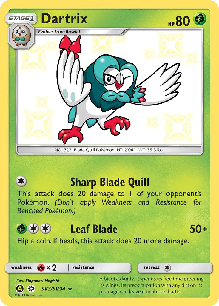 2019 Hidden Fates Shiny Vault Dartrix Rare Shiny #SV3 Rare Shiny card image